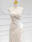 Charmant Légère Blanche En Dentelle Fleur Satin Robe De Mariée 2024 Trompette / Sirène Bretelles Spaghetti Sans Manches Dos Nu Train De Balayage Mariage