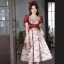 Chic / Beautiful Burgundy Floral Homecoming Graduation Dresses 2023 A-Line / Princess Square Neckline Short Sleeve Backless Bow Floor-Length / Long Formal Dresses