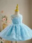 Fashion Sky Blue Pearl Short Birthday Flower Girl Dresses 2023 Ball Gown Scoop Neck Sleeveless