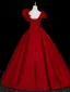 Vintage / Retro Navy Blue Ruffle Flower Prom Dresses 2026 Ball Gown Square Neckline Short Sleeve Backless Floor-Length / Long Formal Dresses