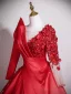 Elegant Red Appliques Beading Sequins Prom Dresses 2025 Ball Gown Scoop Neck Long Sleeve Backless Floor-Length / Long Formal Dresses