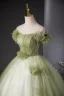 Elegant Sage Green Appliques Ball Gown Prom Dresses 2024 Strapless Sleeveless Backless Floor-Length / Long Prom Formal Dresses