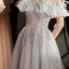 Charmant Gris Perlage Paillettes Robe De Soirée 2023 Princesse De l'épaule Gland Manches Courtes Dos Nu Longue Soirée Robe De Ceremonie