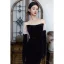 Sexy Black Velvet Evening Dresses 2023 Trumpet / Mermaid Strapless Short Sleeve Backless Sweep Train Evening Party Formal Dresses
