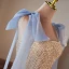 Haut de Gamme Charmant Champagne Faux Diamant Paillettes Robe De Soirée 2023 Bretelles Spaghetti Noeud Sans Manches Dos Nu Longue Soirée Robe De Ceremonie