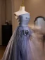 Chic / Beautiful Ocean Blue Appliques Prom Dresses 2024 A-Line / Princess Strapless Sleeveless Backless Floor-Length / Long Prom Formal Dresses