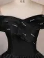 Elegant Black Satin Prom Dresses 2025 Ball Gown Off-The-Shoulder Short Sleeve Backless Floor-Length / Long Formal Dresses