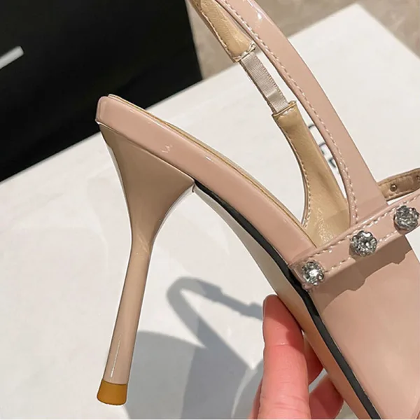 Mode Schwarz Sommer Abend Sandalen Damen 2022 Strass 9 cm Stilettos Spitzschuh Sandaletten Hochhackige