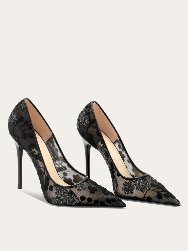 Vintage / Retro Black Embroidered Evening Party Pumps 2025 10 cm Stiletto Heels Pointed Toe Pumps High Heels