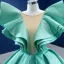 High-end Mint Green Prom Dresses 2022 Ball Gown Scoop Neck Puffy Short Sleeve Backless Chapel Train Formal Dresses