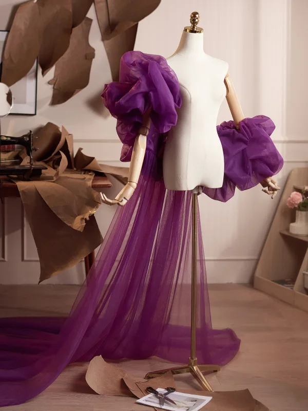 Chic / Beautiful Purple Handmade Tulle Prom Jackets & wraps 2026
