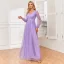 Modest / Simple Lavender Prom Dresses 2024 A-Line / Princess V-Neck Long Sleeve Backless Floor-Length / Long Prom Formal Dresses