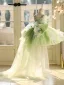 Chic / Beautiful Sage Green Pearl Sequins Appliques Short Birthday Flower Girl Dresses 2026 Ball Gown Spaghetti Straps Sleeveless Backless Tulle