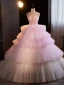 Charmant Rougissant Rose Volants en Cascade Volants Robe De Bal 2024 Robe Boule Bustier Sans Manches Dos Nu Train De Balayage Promo Robe De Ceremonie