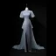 Scintillantes Bleu Ciel Fendue devant Paillettes Robe De Soirée 2024 Trompette / Sirène Col Haut Manches Courtes Longue Soirée Robe De Ceremonie