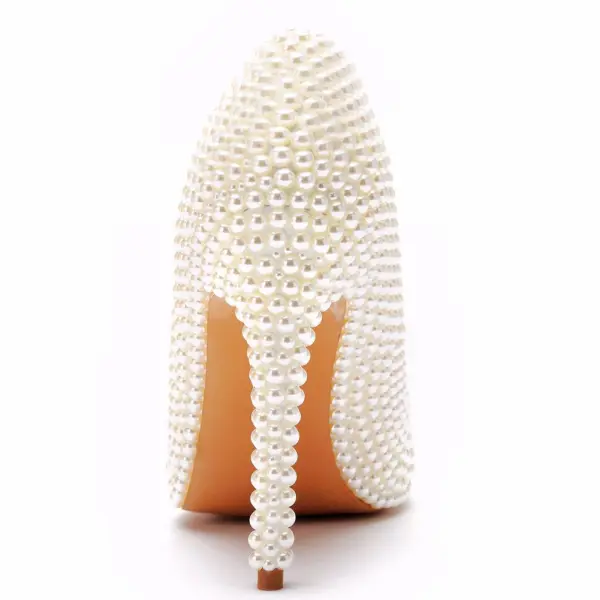 Élégant Beige Perle Chaussure De Mariée 2023 11 cm Talons Aiguilles À Bout Pointu Mariage Escarpins Talons Hauts