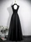 Vintage / Retro Black Satin Prom Dresses 2025 A-Line / Princess High Neck Sleeveless Backless Floor-Length / Long Formal Dresses