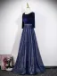 Vintage / Retro Ocean Blue Sequins Prom Dresses 2026 A-Line / Princess Square Neckline 3/4 Sleeve Backless Tulle