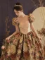 Vintage / Retro Fancy Gold Printing Prom Dresses 2023 A-Line / Princess Square Neckline Puffy Short Sleeve Backless Floor-Length / Long Prom Formal Dresses