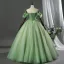 Fée Des Fleurs Vert Cendré Perlage Appliques Paillettes Robe De Bal 2026 Robe Boule De l'épaule Manches Courtes Dos Nu