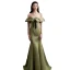 Sexy Clover Green Trumpet / Mermaid Evening Dresses 2022 Off-The-Shoulder Short Sleeve Backless Pearl Floor-Length / Long Satin Evening Party Formal Dresses
