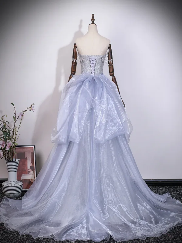 Glitzernden Silber Perlenstickerei Pailletten Strass Ballkleider 2026 A Linie Bandeau Ärmellos Rückenfreies Lange Festliche Kleider