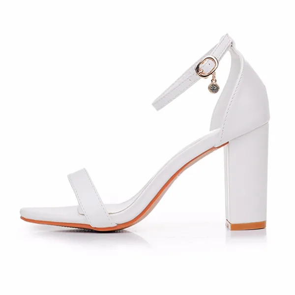 Minimalistisch Weiß Brautschuhe 2025 7 cm Stilettos Knöchelriemen Peeptoes Hochzeit Sandaletten Hochhackige