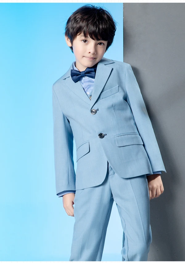 Bleu Ciel 5 pièces Manches Longues Costume Garçon Mariage 2022 Manteau Pantalon Chemise Cravate Gilet Costumes De Mariage pour garçons
