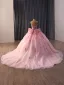 Luxury / Gorgeous Blushing Pink Handmade  Appliques Sequins Pearl Cascading Ruffles Prom Dresses 2026 Ball Gown Strapless Sleeveless Backless Chapel Train Prom Formal Dresses