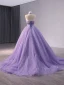 High End Lila Perlenstickerei Pailletten Plissee Ballkleider 2024 Ballkleid Neckholder Ärmellos Rückenfreies Sweep / Pinsel Zug Ball Festliche Kleider