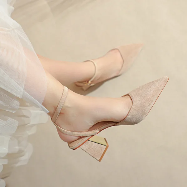 Chic / Beautiful Black Street Wear Womens Sandals 2023 Ankle Strap 7 cm Thick Heels Pointed Toe Sandals High Heels