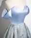 Elegant Sky Blue Printing Prom Dresses 2025 A-Line / Princess Off-The-Shoulder Sleeveless Backless Floor-Length / Long Prom Formal Dresses