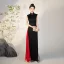 Chinese style Black Split Front Evening Party Cheongsam 2025 Trumpet / Mermaid High Neck Sleeveless Floor-Length / Long Cheongsam / Qipao
