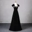 Elegant Black Rhinestone Prom Dresses 2024 A-Line / Princess Square Neckline Sleeveless Backless Floor-Length / Long Prom Formal Dresses