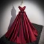 Elegant Burgundy Bow Satin Prom Dresses 2023 Ball Gown V-Neck Short Sleeve Backless Floor-Length / Long Prom Formal Dresses