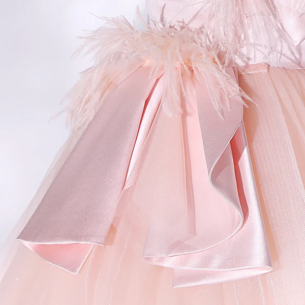 Chic / Beautiful Candy Pink Tassel Prom Dresses 2022 Ball Gown Strapless Sleeveless Backless Floor-Length / Long Formal Dresses