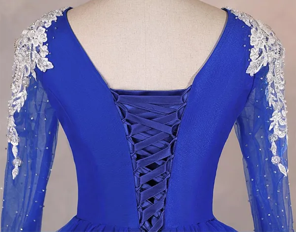 Vintage / Retro Royal Blue Beading Pearl Rhinestone Prom Dresses 2025 Ball Gown V-Neck Sleeveless Backless Floor-Length / Long Formal Dresses