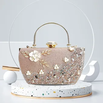 Charming Champagne Beading Pearl Sequins Rhinestone Flower Prom Clutch Bags 2023
