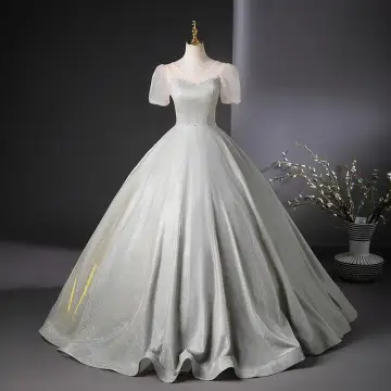 Chic Beautiful Silver Glitter Prom Dresses 2024 Ball Gown V Neck Short Sleeve Backless Floor Length Long Prom Formal Dresses