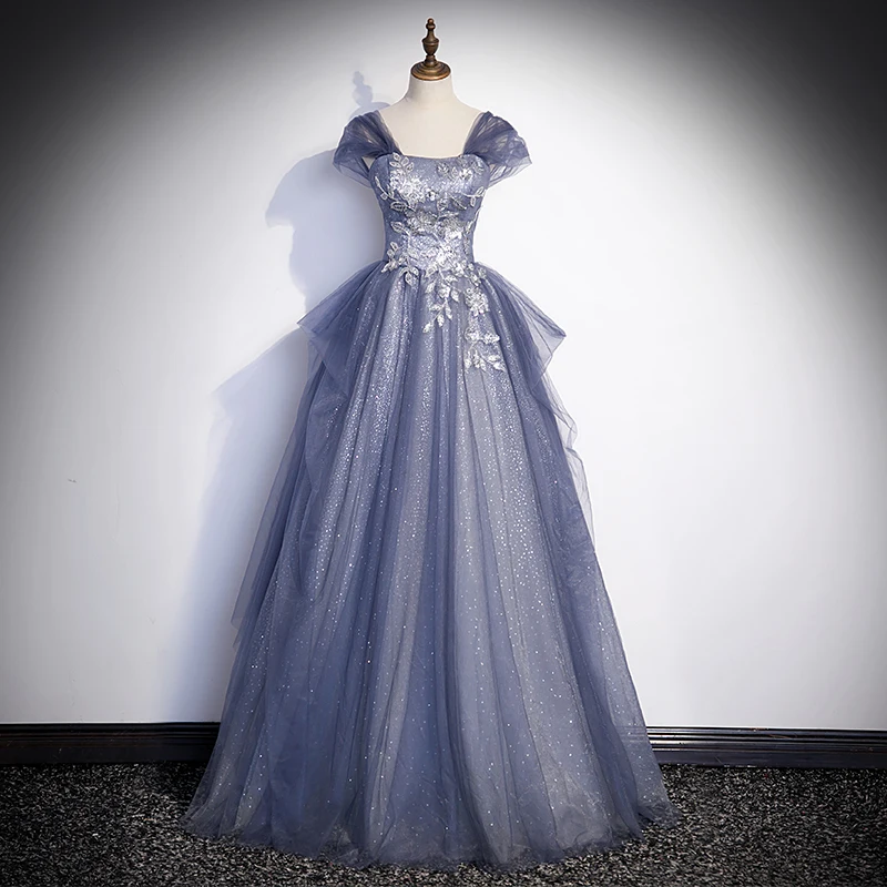 Charming Grey Lavender Glitter Sequins Prom Dresses 2023 A-Line / Princess  Square Neckline Short Sleeve Backless Floor-Length / Long Prom Formal  Dresses