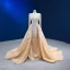 Luxury / Gorgeous Champagne Beading Sequins Lace Flower Evening Dresses 2023 Trumpet / Mermaid Deep V-Neck Long Sleeve Backless Court Train Evening Party Formal Dresses