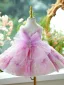 Flower Fairy Blushing Pink Beading Pearl Appliques Short Flower Girl Dresses 2024 Birthday Ball Gown Scoop Neck Sleeveless Backless Bow