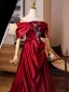 Élégant Bordeaux Paillettes En Dentelle Fleur Satin Robe De Bal 2024 Princesse De l'épaule Manches Courtes Dos Nu Train De Balayage Promo Robe De Ceremonie