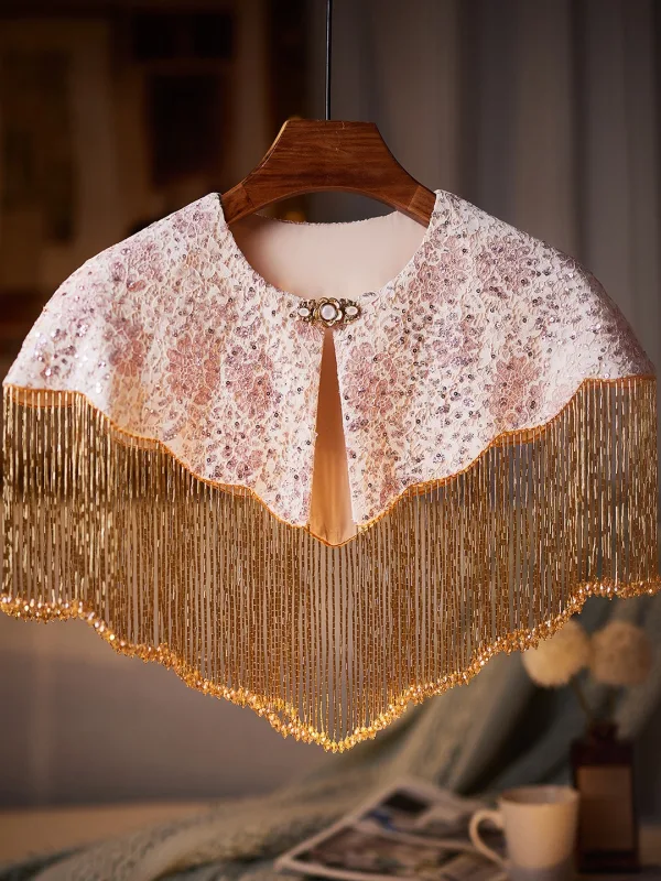 Charmant Rougissant Rose Fait main Perlage Gland Paillettes Promo châle 2025