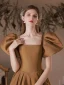 Vintage / Retro Brown Satin Prom Dresses 2023 A-Line / Princess Square Neckline Puffy Short Sleeve Backless Floor-Length / Long Prom Formal Dresses