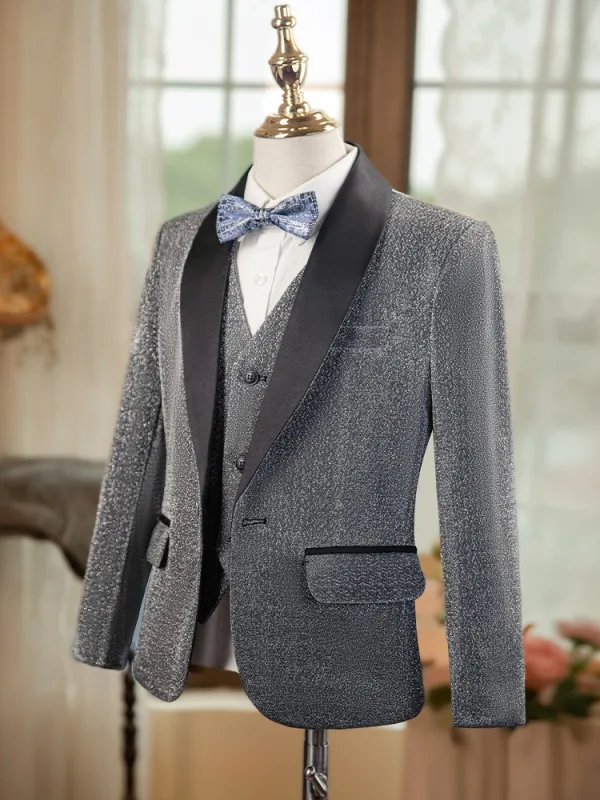 Grey 6-piece Long Sleeve Wedding Boys Wedding Suits 2024 Body Jewellery Coat Pants Shirt Tie Vest