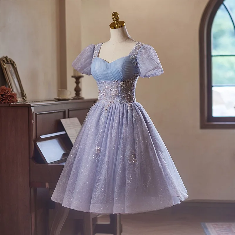 sachin and babi light blue dress Blue Puffy Strapless Tulle Short Homecoming Dresses with Appliques main image 1