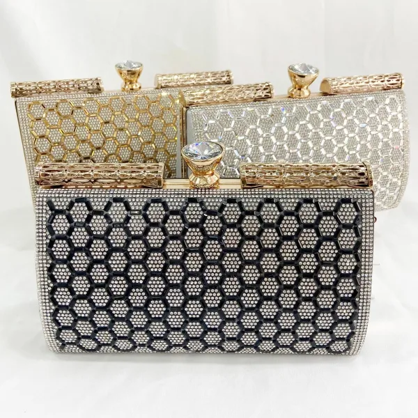 Fashion Gold Rhinestone Sequins Evening Party Clutch Bags Metal 2022