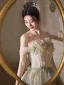 Flower Fairy Sage Green Appliques Prom Dresses 2025 A-Line / Princess Strapless Sleeveless Backless Sweep Train Prom Formal Dresses