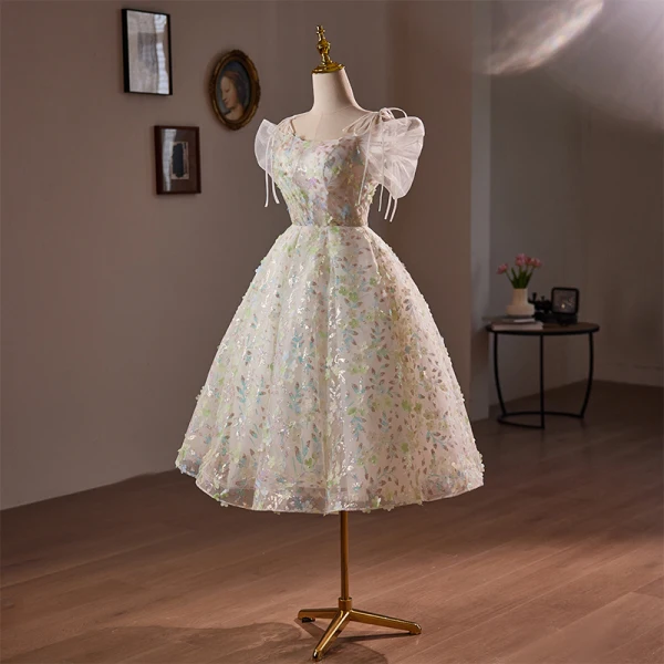 Flower Fairy Multi-Colors Sequins Appliques Short White Homecoming Graduation Dresses 2024 A-Line / Princess Scoop Neck Short Sleeve Backless Formal Dresses